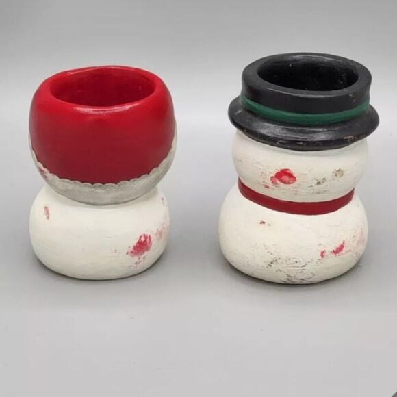 Vintage Snowman Woman Ceramic Votive Candle Holder 1987 Hand Painted collectable - Picture 3 of 8
